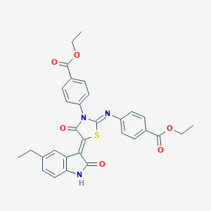 molecular formula C31H27N3O6S B308242 ethyl 4-[[(5Z)-3-(4-ethoxycarbonylphenyl)-5-(5-ethyl-2-oxo-1H-indol-3-ylidene)-4-oxo-1,3-thiazolidin-2-ylidene]amino]benzoate 