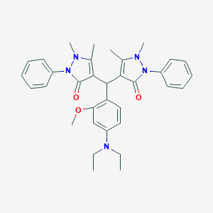 molecular formula C34H39N5O3 B308246 4-[[4-(diethylamino)-2-methoxyphenyl](1,5-dimethyl-3-oxo-2-phenyl-2,3-dihydro-1H-pyrazol-4-yl)methyl]-1,5-dimethyl-2-phenyl-1,2-dihydro-3H-pyrazol-3-one 