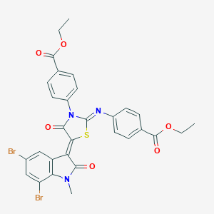 molecular formula C30H23Br2N3O6S B308250 ethyl 4-(5-(5,7-dibromo-1-methyl-2-oxo-1,2-dihydro-3H-indol-3-ylidene)-2-{[4-(ethoxycarbonyl)phenyl]imino}-4-oxo-1,3-thiazolidin-3-yl)benzoate 