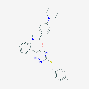 molecular formula C28H29N5OS B308251 N,N-diethyl-4-{3-[(4-methylbenzyl)sulfanyl]-6,7-dihydro[1,2,4]triazino[5,6-d][3,1]benzoxazepin-6-yl}aniline 