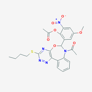 2-[7-Acetyl-3-(butylsulfanyl)-6,7-dihydro[1,2,4]triazino[5,6-d][3,1]benzoxazepin-6-yl]-4-methoxy-6-nitrophenyl acetate