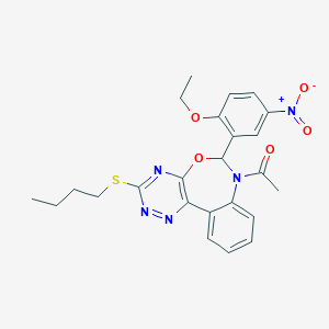 molecular formula C24H25N5O5S B308254 1-[3-(butylsulfanyl)-6-(2-ethoxy-5-nitrophenyl)[1,2,4]triazino[5,6-d][3,1]benzoxazepin-7(6H)-yl]ethanone 