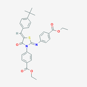 molecular formula C32H32N2O5S B308257 Ethyl 4-(5-(4-tert-butylbenzylidene)-2-(4-(ethoxycarbonyl)phenylimino)-4-oxothiazolidin-3-yl)benzoate 