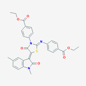 molecular formula C31H27N3O6S B308260 ethyl 4-(5-(1,5-dimethyl-2-oxo-1,2-dihydro-3H-indol-3-ylidene)-2-{[4-(ethoxycarbonyl)phenyl]imino}-4-oxo-1,3-thiazolidin-3-yl)benzoate 