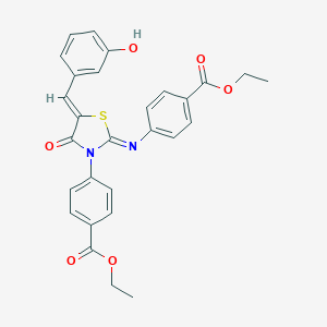 molecular formula C28H24N2O6S B308263 Ethyl 4-[2-{[4-(ethoxycarbonyl)phenyl]imino}-5-(3-hydroxybenzylidene)-4-oxo-1,3-thiazolidin-3-yl]benzoate 