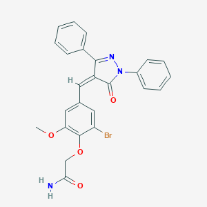 molecular formula C25H20BrN3O4 B308267 2-[2-bromo-6-methoxy-4-[(Z)-(5-oxo-1,3-diphenyl-pyrazol-4-ylidene)methyl]phenoxy]acetamide 