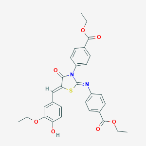 molecular formula C30H28N2O7S B308268 Ethyl 4-[2-{[4-(ethoxycarbonyl)phenyl]imino}-5-(3-ethoxy-4-hydroxybenzylidene)-4-oxo-1,3-thiazolidin-3-yl]benzoate 