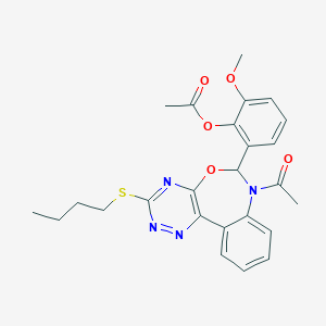 molecular formula C25H26N4O5S B308269 2-[7-Acetyl-3-(butylsulfanyl)-6,7-dihydro[1,2,4]triazino[5,6-d][3,1]benzoxazepin-6-yl]-6-methoxyphenyl acetate 