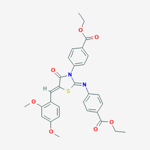 molecular formula C30H28N2O7S B308273 Ethyl 4-(5-(2,4-dimethoxybenzylidene)-2-{[4-(ethoxycarbonyl)phenyl]imino}-4-oxo-1,3-thiazolidin-3-yl)benzoate 