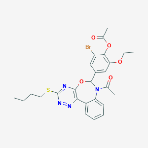 molecular formula C26H27BrN4O5S B308275 4-[7-Acetyl-3-(butylsulfanyl)-6,7-dihydro[1,2,4]triazino[5,6-d][3,1]benzoxazepin-6-yl]-2-bromo-6-ethoxyphenyl acetate 