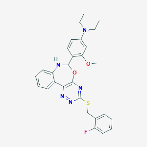 molecular formula C28H28FN5O2S B308276 N,N-diethyl-4-{3-[(2-fluorobenzyl)sulfanyl]-6,7-dihydro[1,2,4]triazino[5,6-d][3,1]benzoxazepin-6-yl}-3-methoxyaniline 