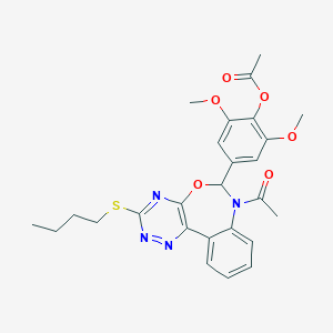 molecular formula C26H28N4O6S B308278 4-[7-Acetyl-3-(butylsulfanyl)-6,7-dihydro[1,2,4]triazino[5,6-d][3,1]benzoxazepin-6-yl]-2,6-dimethoxyphenyl acetate 
