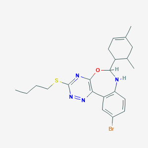 molecular formula C22H27BrN4OS B308280 10-Bromo-3-(butylsulfanyl)-6-(4,6-dimethyl-3-cyclohexen-1-yl)-6,7-dihydro[1,2,4]triazino[5,6-d][3,1]benzoxazepine 