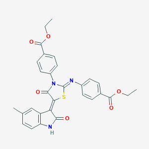 molecular formula C30H25N3O6S B308282 ethyl 4-[[(5Z)-3-(4-ethoxycarbonylphenyl)-5-(5-methyl-2-oxo-1H-indol-3-ylidene)-4-oxo-1,3-thiazolidin-2-ylidene]amino]benzoate 