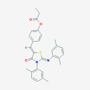 molecular formula C29H28N2O3S B308291 4-({3-(2,5-Dimethylphenyl)-2-[(2,5-dimethylphenyl)imino]-4-oxo-1,3-thiazolidin-5-ylidene}methyl)phenyl propionate 