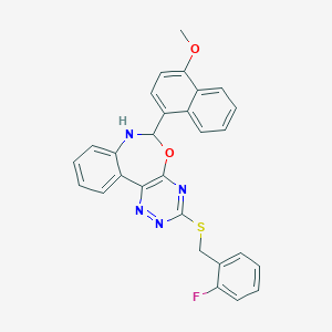 molecular formula C28H21FN4O2S B308292 4-{3-[(2-Fluorobenzyl)sulfanyl]-6,7-dihydro[1,2,4]triazino[5,6-d][3,1]benzoxazepin-6-yl}-1-naphthyl methyl ether 