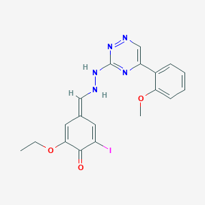 molecular formula C19H18IN5O3 B308293 (4Z)-2-ethoxy-6-iodo-4-[[2-[5-(2-methoxyphenyl)-1,2,4-triazin-3-yl]hydrazinyl]methylidene]cyclohexa-2,5-dien-1-one 