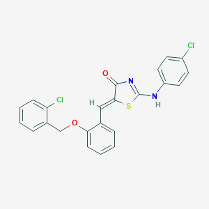 molecular formula C23H16Cl2N2O2S B308298 (5Z)-2-(4-chloroanilino)-5-[[2-[(2-chlorophenyl)methoxy]phenyl]methylidene]-1,3-thiazol-4-one 
