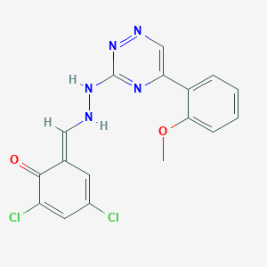 molecular formula C17H13Cl2N5O2 B308300 (6E)-2,4-dichloro-6-[[2-[5-(2-methoxyphenyl)-1,2,4-triazin-3-yl]hydrazinyl]methylidene]cyclohexa-2,4-dien-1-one 