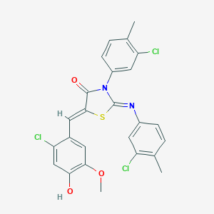 molecular formula C25H19Cl3N2O3S B308301 5-(2-Chloro-4-hydroxy-5-methoxybenzylidene)-3-(3-chloro-4-methylphenyl)-2-[(3-chloro-4-methylphenyl)imino]-1,3-thiazolidin-4-one 