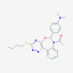molecular formula C24H27N5O2S B308303 1-[3-(butylsulfanyl)-6-[4-(dimethylamino)phenyl][1,2,4]triazino[5,6-d][3,1]benzoxazepin-7(6H)-yl]ethanone 