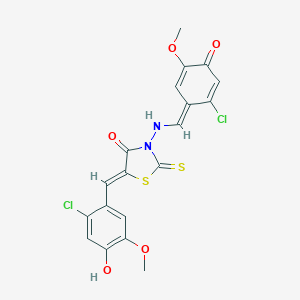 molecular formula C19H14Cl2N2O5S2 B308306 (5Z)-5-[(2-chloro-4-hydroxy-5-methoxyphenyl)methylidene]-3-[[(E)-(2-chloro-5-methoxy-4-oxocyclohexa-2,5-dien-1-ylidene)methyl]amino]-2-sulfanylidene-1,3-thiazolidin-4-one 