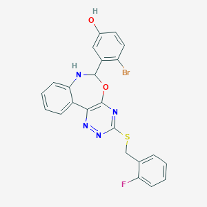 molecular formula C23H16BrFN4O2S B308311 4-Bromo-3-{3-[(2-fluorobenzyl)sulfanyl]-6,7-dihydro[1,2,4]triazino[5,6-d][3,1]benzoxazepin-6-yl}phenol 