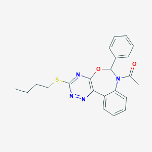 molecular formula C22H22N4O2S B308315 1-[3-(butylsulfanyl)-6-phenyl[1,2,4]triazino[5,6-d][3,1]benzoxazepin-7(6H)-yl]ethanone 