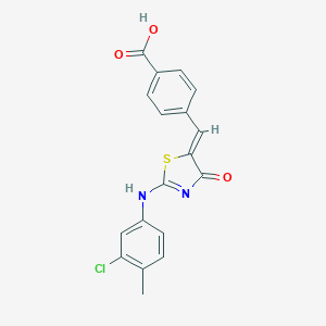 molecular formula C18H13ClN2O3S B308316 4-[(Z)-[2-(3-chloro-4-methylanilino)-4-oxo-1,3-thiazol-5-ylidene]methyl]benzoic acid 