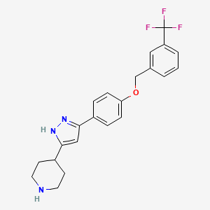 molecular formula C22H22F3N3O B3083172 4-[3-(4-piperidinyl)-1H-pyrazol-4-yl]phenyl 3-(trifluoromethyl)benzyl ether CAS No. 1137504-05-2