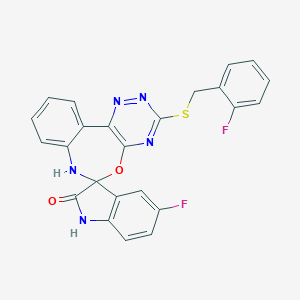 molecular formula C24H15F2N5O2S B308321 5-fluoro-3'-[(2-fluorobenzyl)sulfanyl]-1,3,6',7'-tetrahydrospiro(2H-indole-3,6'-[1,2,4]triazino[5,6-d][3,1]benzoxazepine)-2-one 
