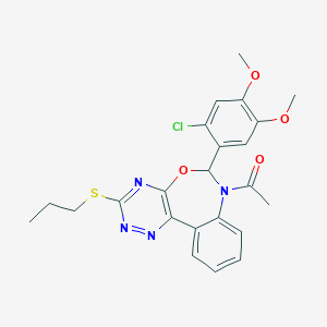 molecular formula C23H23ClN4O4S B308324 1-[6-(2-chloro-4,5-dimethoxyphenyl)-3-(propylsulfanyl)[1,2,4]triazino[5,6-d][3,1]benzoxazepin-7(6H)-yl]ethanone 