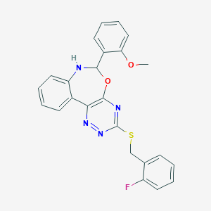 molecular formula C24H19FN4O2S B308327 3-[(2-Fluorobenzyl)thio]-6-(2-methoxyphenyl)-6,7-dihydro[1,2,4]triazino[5,6-d][3,1]benzoxazepine 