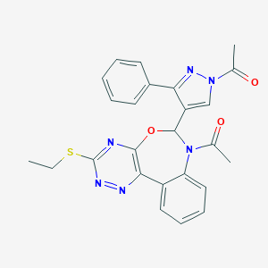 molecular formula C25H22N6O3S B308332 7-acetyl-6-(1-acetyl-3-phenyl-1H-pyrazol-4-yl)-3-(ethylsulfanyl)-6,7-dihydro[1,2,4]triazino[5,6-d][3,1]benzoxazepine 