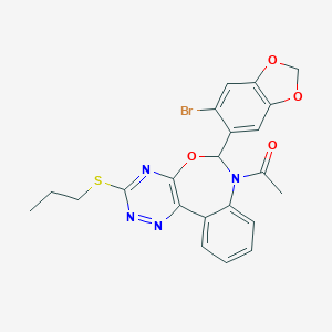 molecular formula C22H19BrN4O4S B308335 1-[6-(6-bromo-1,3-benzodioxol-5-yl)-3-(propylsulfanyl)[1,2,4]triazino[5,6-d][3,1]benzoxazepin-7(6H)-yl]ethanone 
