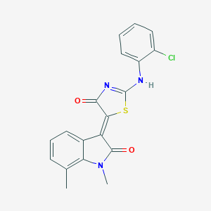 molecular formula C19H14ClN3O2S B308338 (5Z)-2-(2-chloroanilino)-5-(1,7-dimethyl-2-oxoindol-3-ylidene)-1,3-thiazol-4-one 
