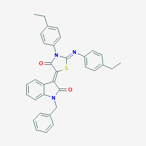molecular formula C34H29N3O2S B308342 1-benzyl-3-{3-(4-ethylphenyl)-2-[(4-ethylphenyl)imino]-4-oxo-1,3-thiazolidin-5-ylidene}-1,3-dihydro-2H-indol-2-one 