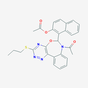 molecular formula C27H24N4O4S B308345 1-[7-Acetyl-3-(propylsulfanyl)-6,7-dihydro[1,2,4]triazino[5,6-d][3,1]benzoxazepin-6-yl]-2-naphthyl acetate 