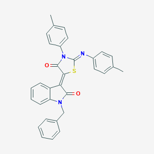 molecular formula C32H25N3O2S B308349 1-benzyl-3-{3-(4-methylphenyl)-2-[(4-methylphenyl)imino]-4-oxo-1,3-thiazolidin-5-ylidene}-1,3-dihydro-2H-indol-2-one 