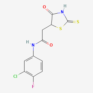 molecular formula C11H8ClFN2O2S2 B3083497 N-(3-chloro-4-fluorophenyl)-2-(2-mercapto-4-oxo-4,5-dihydro-1,3-thiazol-5-yl)acetamide CAS No. 1142200-17-6