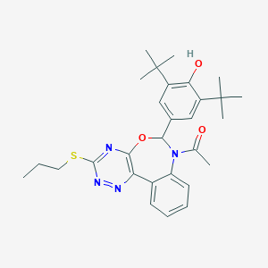 molecular formula C29H36N4O3S B308351 1-[6-(3,5-di-tert-butyl-4-hydroxyphenyl)-3-(propylsulfanyl)[1,2,4]triazino[5,6-d][3,1]benzoxazepin-7(6H)-yl]ethanone 