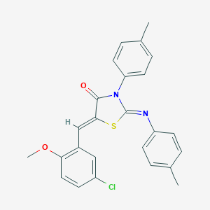 molecular formula C25H21ClN2O2S B308352 5-(5-Chloro-2-methoxybenzylidene)-3-(4-methylphenyl)-2-[(4-methylphenyl)imino]-1,3-thiazolidin-4-one 