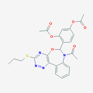 molecular formula C25H24N4O6S B308354 3-(Acetyloxy)-4-[7-acetyl-3-(propylsulfanyl)-6,7-dihydro[1,2,4]triazino[5,6-d][3,1]benzoxazepin-6-yl]phenyl acetate 