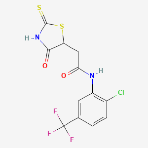 molecular formula C12H8ClF3N2O2S2 B3083566 N-[2-chloro-5-(trifluoromethyl)phenyl]-2-(2-mercapto-4-oxo-4,5-dihydro-1,3-thiazol-5-yl)acetamide CAS No. 1142200-52-9