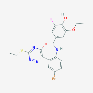 molecular formula C20H18BrIN4O3S B308357 4-[10-Bromo-3-(ethylsulfanyl)-6,7-dihydro[1,2,4]triazino[5,6-d][3,1]benzoxazepin-6-yl]-2-ethoxy-6-iodophenol 