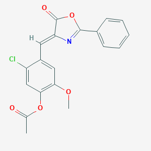 molecular formula C19H14ClNO5 B308360 5-chloro-2-methoxy-4-[(5-oxo-2-phenyl-1,3-oxazol-4(5H)-ylidene)methyl]phenyl acetate 
