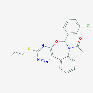 molecular formula C21H19ClN4O2S B308363 1-[6-(3-chlorophenyl)-3-(propylsulfanyl)[1,2,4]triazino[5,6-d][3,1]benzoxazepin-7(6H)-yl]ethanone 