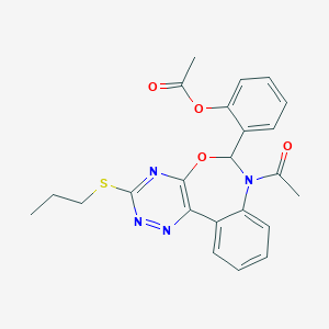 molecular formula C23H22N4O4S B308368 2-[7-Acetyl-3-(propylsulfanyl)-6,7-dihydro[1,2,4]triazino[5,6-d][3,1]benzoxazepin-6-yl]phenyl acetate 