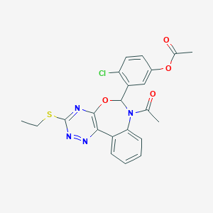 molecular formula C22H19ClN4O4S B308369 3-[7-Acetyl-3-(ethylsulfanyl)-6,7-dihydro[1,2,4]triazino[5,6-d][3,1]benzoxazepin-6-yl]-4-chlorophenyl acetate 