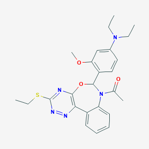 molecular formula C25H29N5O3S B308370 N-{4-[7-acetyl-3-(ethylsulfanyl)-6,7-dihydro[1,2,4]triazino[5,6-d][3,1]benzoxazepin-6-yl]-3-methoxyphenyl}-N,N-diethylamine 